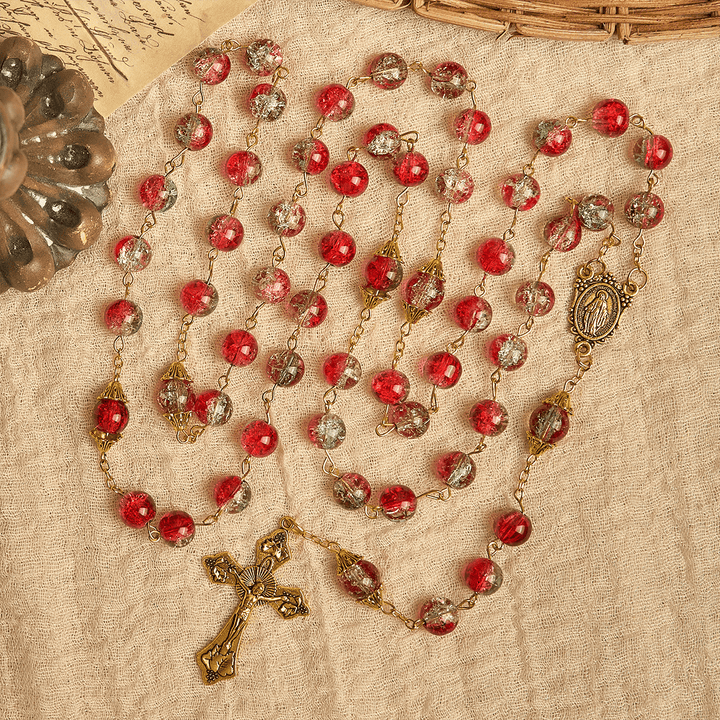 Christianartworkshop Christmas - Themed Red Bead Rosary with Golden Crucifix & Madonna Medal - image 5