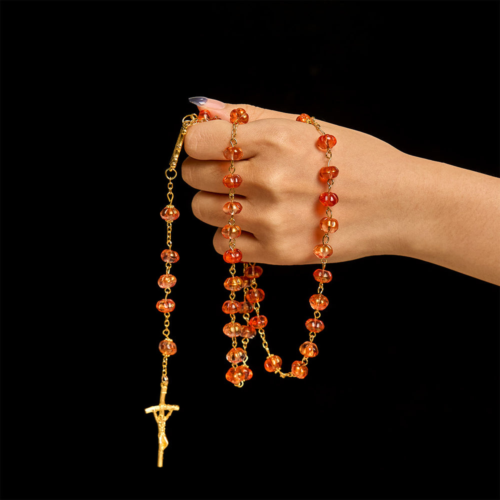 Christianartworkshop PRAYERFUL FAITH: Sacred Pumpkin Beads Rosary with Miraculous Medal and Cross - image 1
