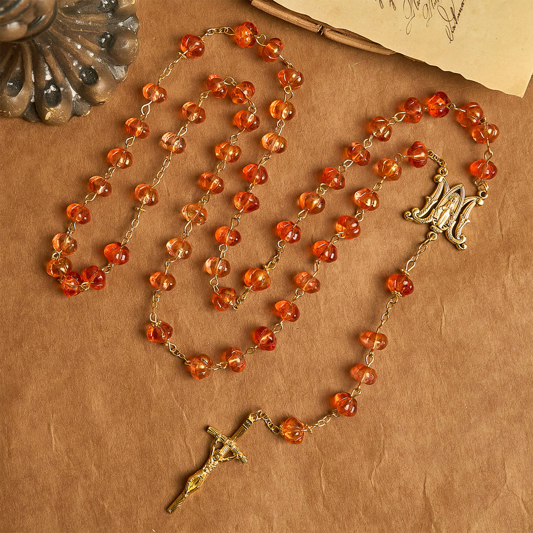 Christianartworkshop PRAYERFUL FAITH: Sacred Pumpkin Beads Rosary with Miraculous Medal and Cross - image 4