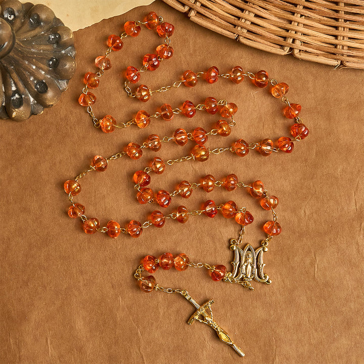 Christianartworkshop PRAYERFUL FAITH: Sacred Pumpkin Beads Rosary with Miraculous Medal and Cross - image 5