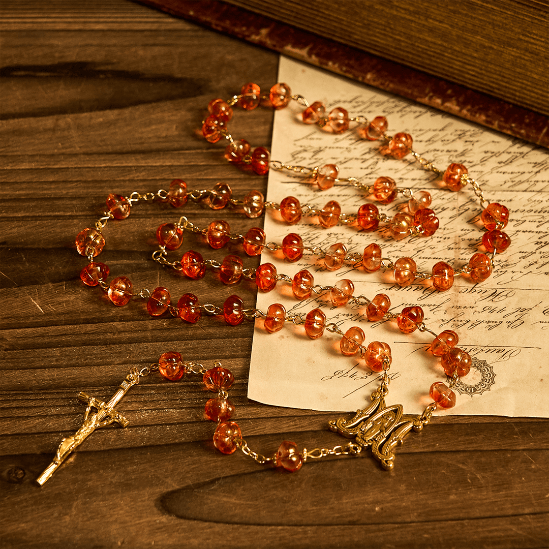 Christianartworkshop PRAYERFUL FAITH: Sacred Pumpkin Beads Rosary with Miraculous Medal and Cross - image 3