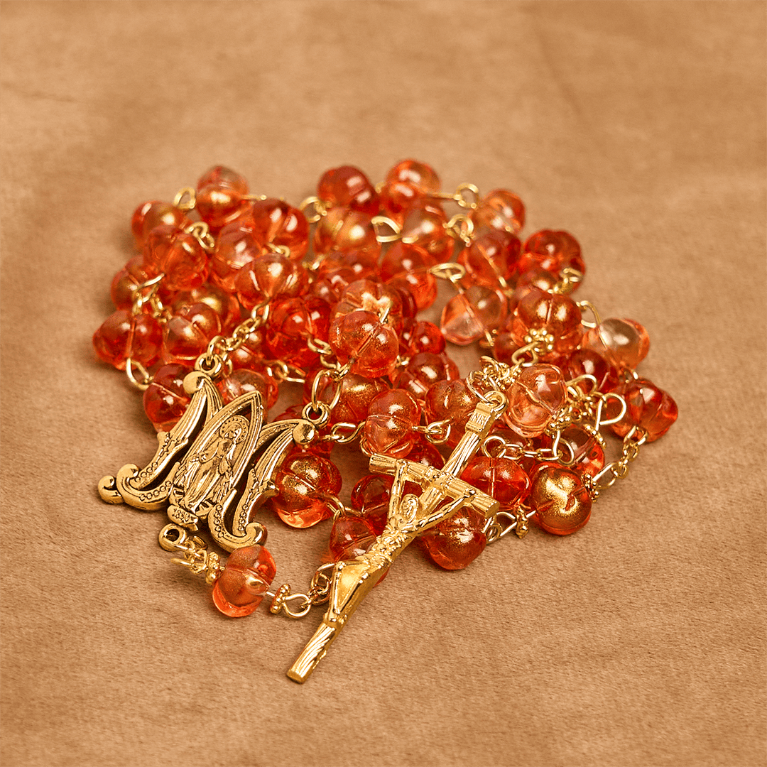 Christianartworkshop PRAYERFUL FAITH: Sacred Pumpkin Beads Rosary with Miraculous Medal and Cross - image 9