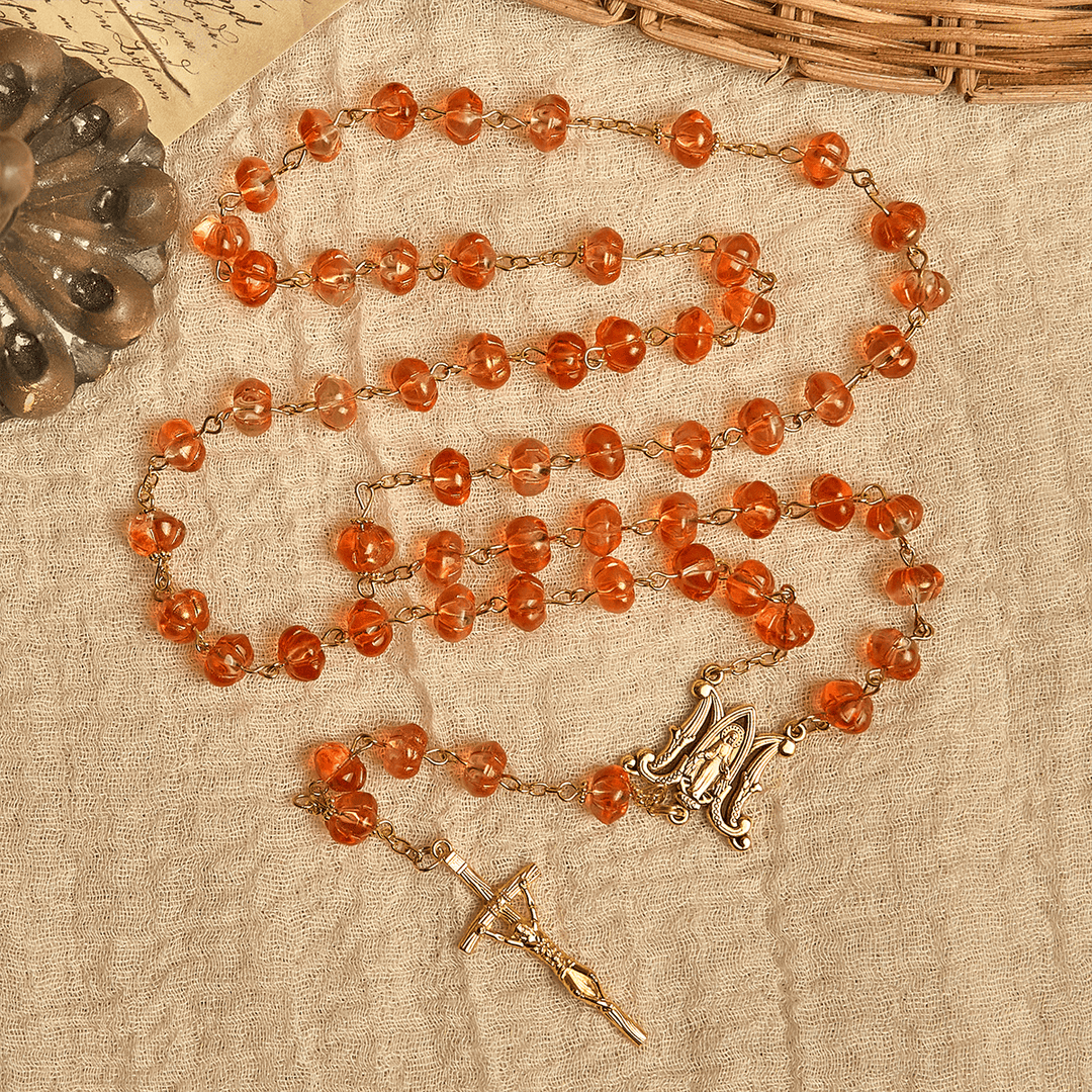 Christianartworkshop PRAYERFUL FAITH: Sacred Pumpkin Beads Rosary with Miraculous Medal and Cross - image 8