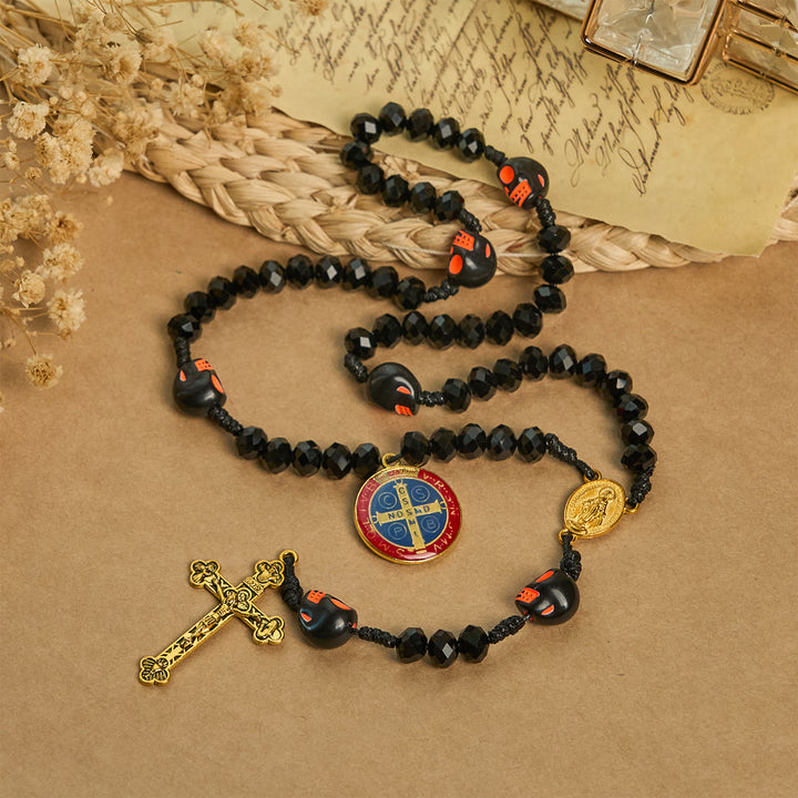 Christianartworkshop Gothic Style Rosary: Black Skull Design with Golden Crucifix - image 3