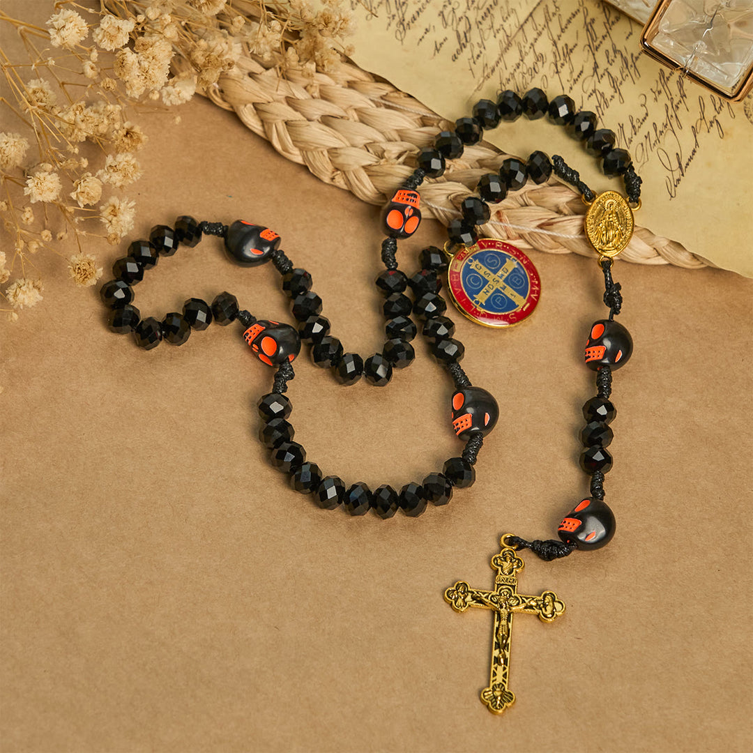 Christianartworkshop Gothic Style Rosary: Black Skull Design with Golden Crucifix - image 4