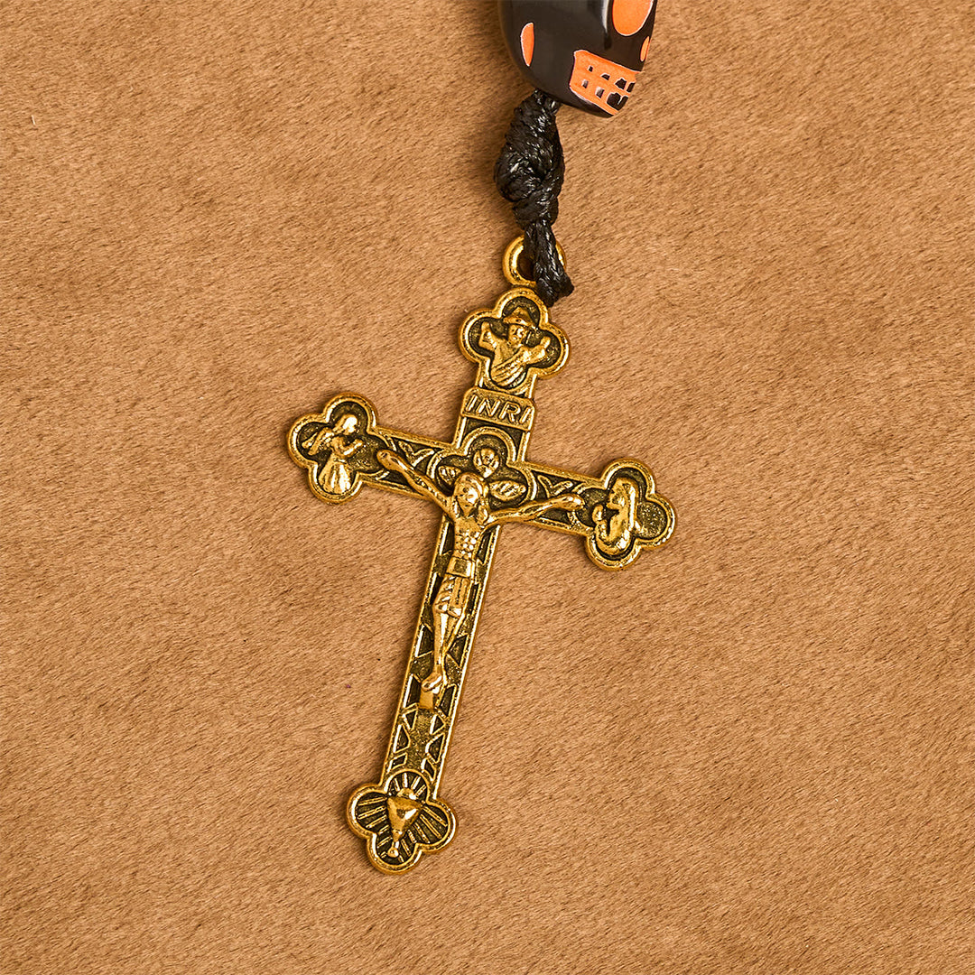 Christianartworkshop Gothic Style Rosary: Black Skull Design with Golden Crucifix - image 8