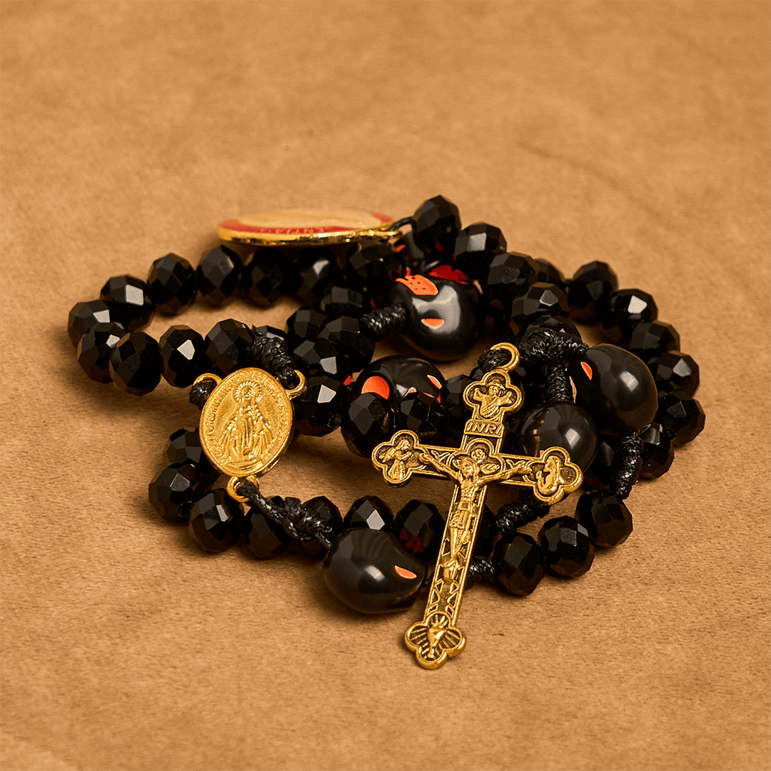Christianartworkshop Gothic Style Rosary: Black Skull Design with Golden Crucifix - image 5