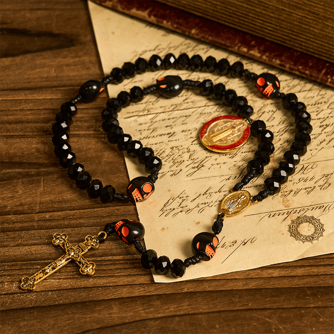 Christianartworkshop Gothic Style Rosary: Black Skull Design with Golden Crucifix - image 2