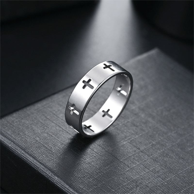 Christianartworkshop Multi - Cross Cutout Band Ring: Two - Color Stainless Steel Faith Jewelry - Silver - US 11 - image 4