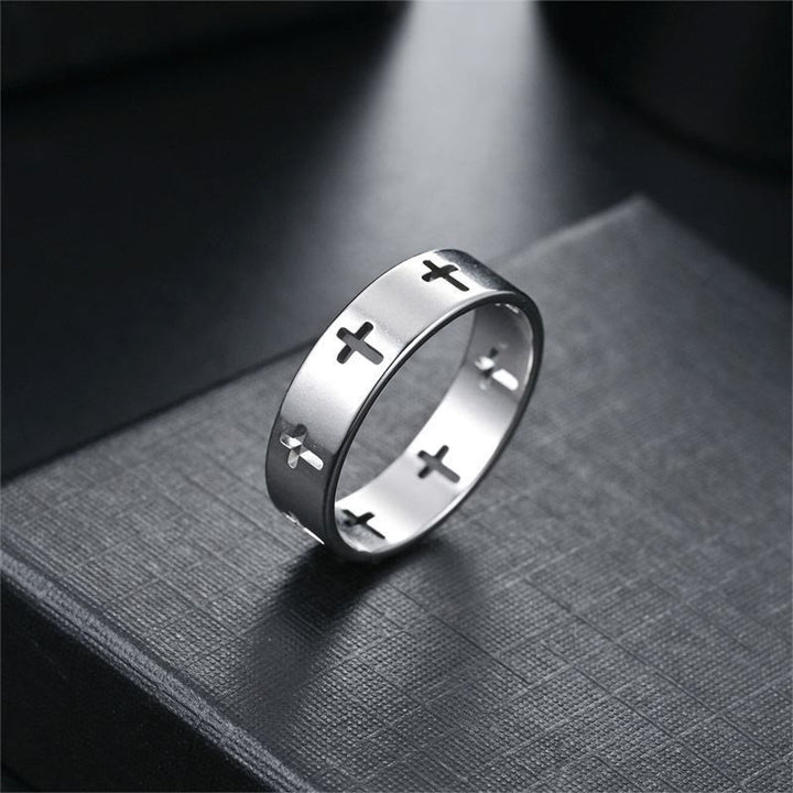 Christianartworkshop Multi - Cross Cutout Band Ring: Two - Color Stainless Steel Faith Jewelry - Silver - US 11 - image 4
