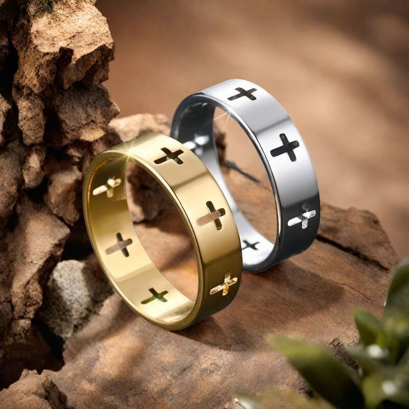 Christianartworkshop Multi - Cross Cutout Band Ring: Two - Color Stainless Steel Faith Jewelry - image 3