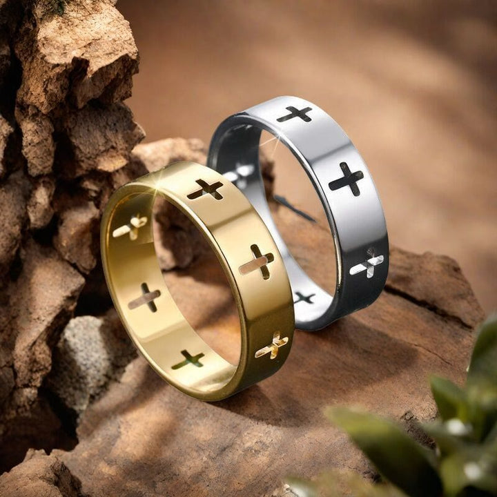 Christianartworkshop Multi - Cross Cutout Band Ring: Two - Color Stainless Steel Faith Jewelry - image 3