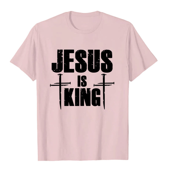 Christianartworkshop Jesus Is King 3 Nails Cross Christian T-Shirt  - Pink - 2XL - image 6