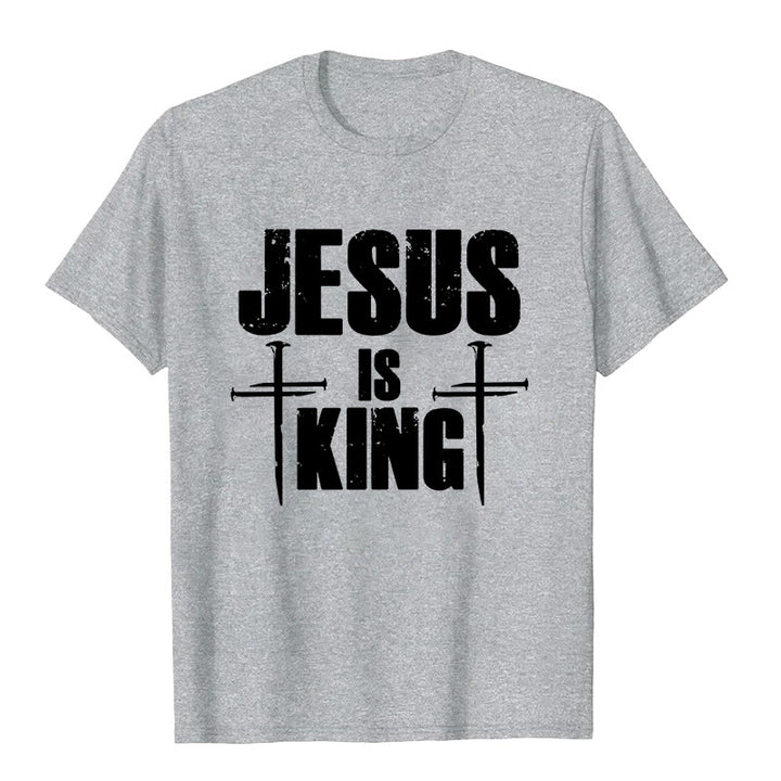 Christianartworkshop Jesus Is King 3 Nails Cross Christian T-Shirt  - Grey - 2XL - image 8
