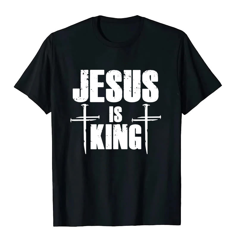 Christianartworkshop Jesus Is King 3 Nails Cross Christian T-Shirt  - Black - 2XL - image 5