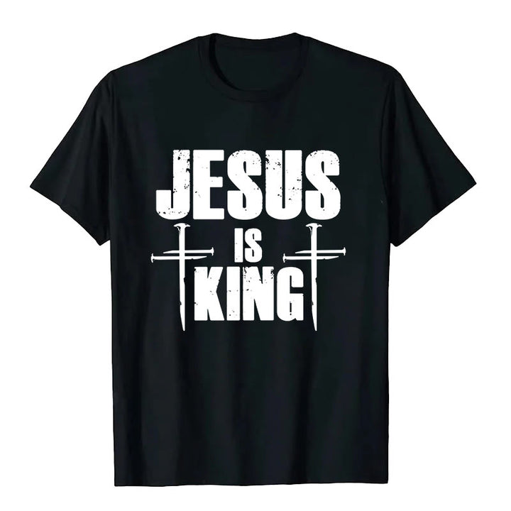 Christianartworkshop Jesus Is King 3 Nails Cross Christian T-Shirt  - Black - 2XL - image 5