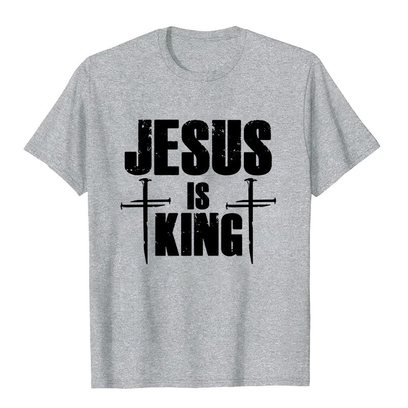 Christianartworkshop Jesus Is King 3 Nails Cross Christian T-Shirt  - Grey - 2XL - image 8