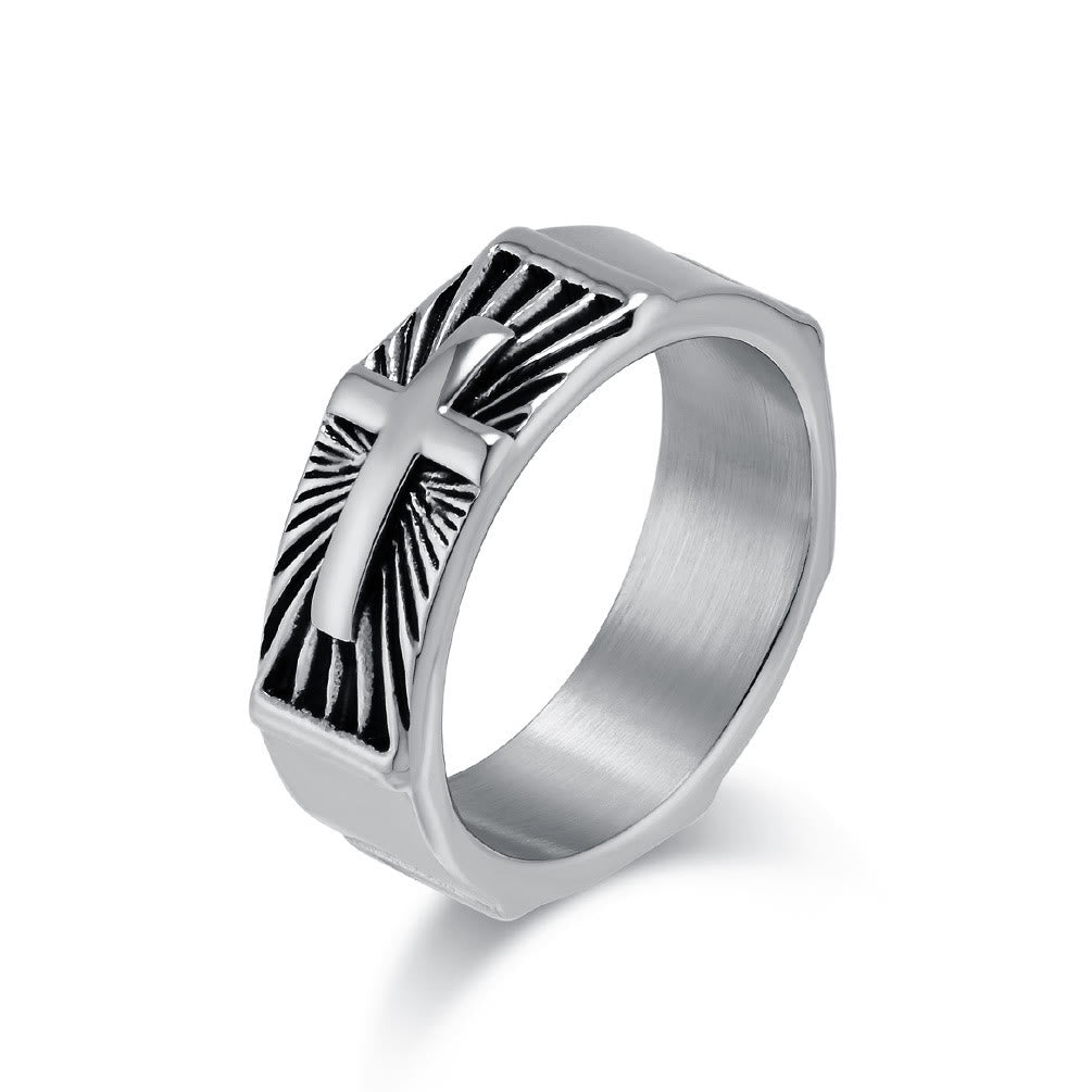Christianartworkshop Tri - Color Radiant Cross Ring Set: Golden, Silver, Black Edgy Faith Jewelry - Silver - US13 - image 0