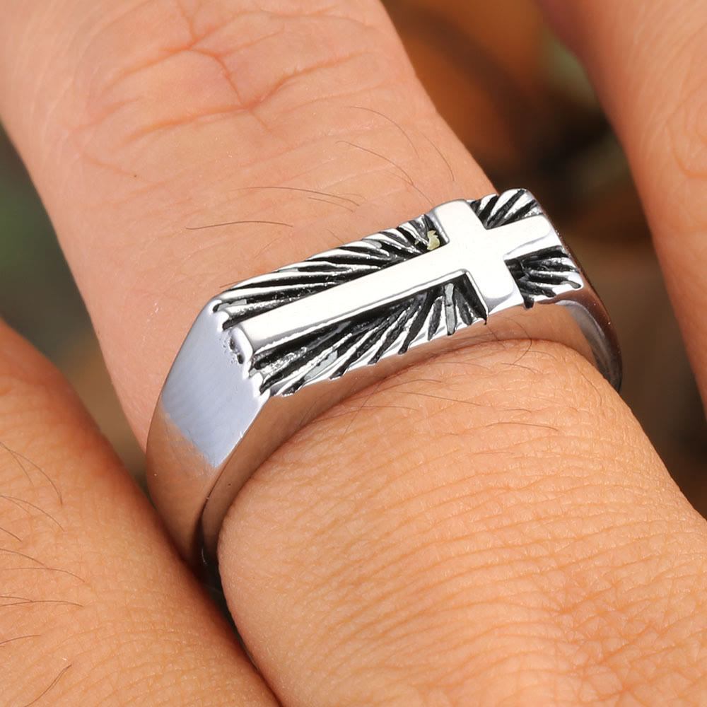 Christianartworkshop Edgy Religious Cross Ring: Stainless Steel with Radiant Detailing - image 1