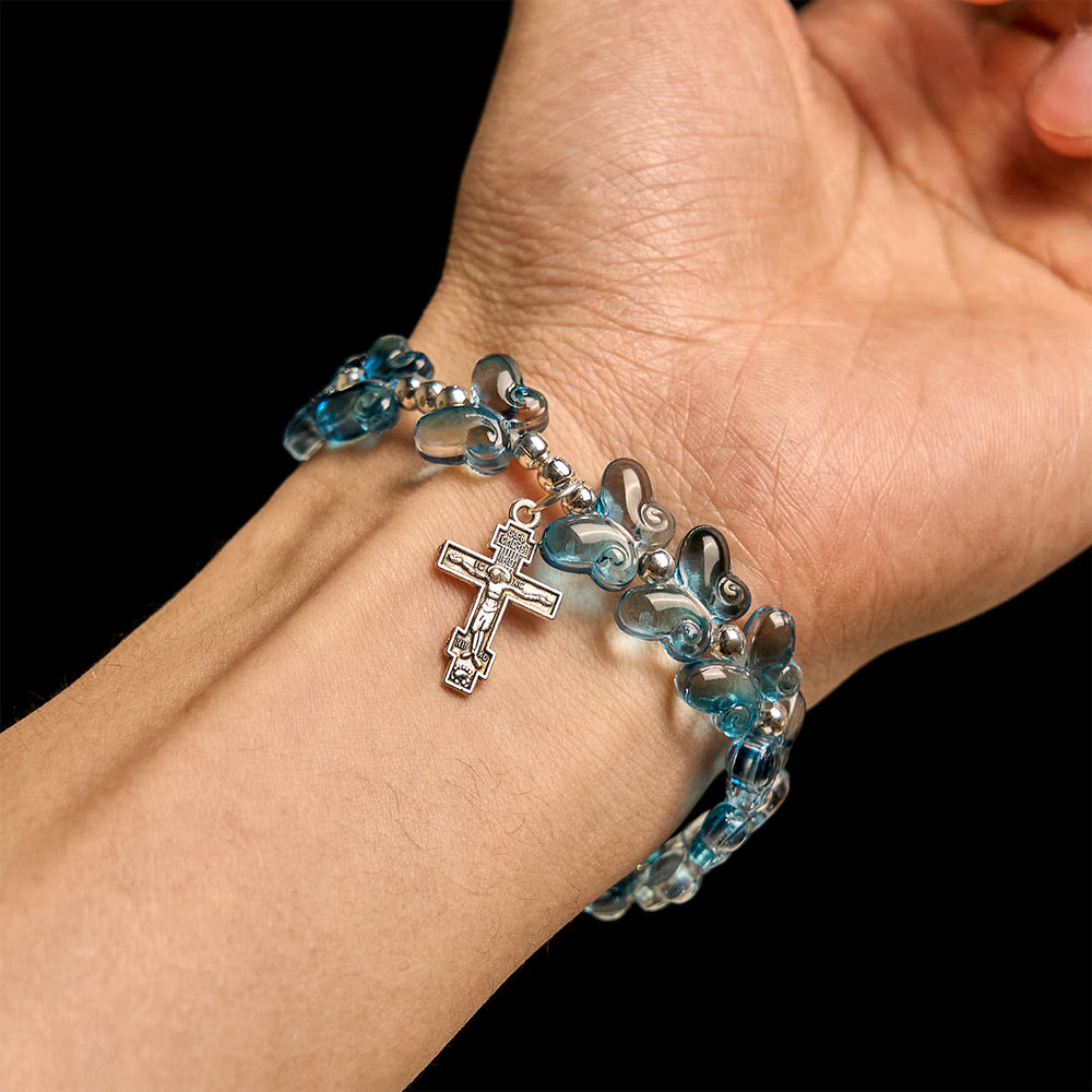 Christianartworkshop Wings of Devotion Shimmering Blue Butterfly Prayer Animal Bracelet - image 1
