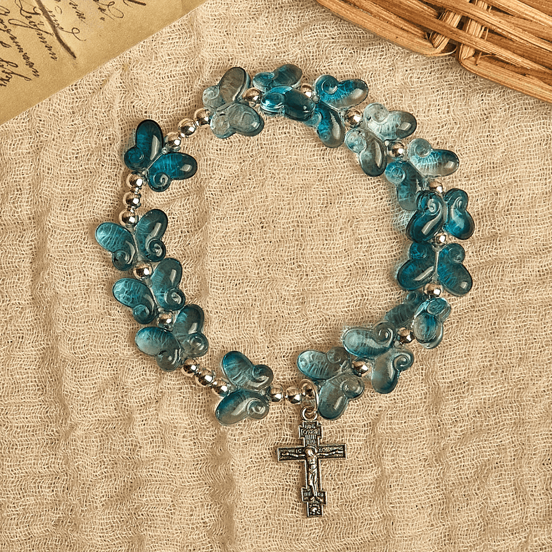 Christianartworkshop Wings of Devotion Shimmering Blue Butterfly Prayer Animal Bracelet - image 2
