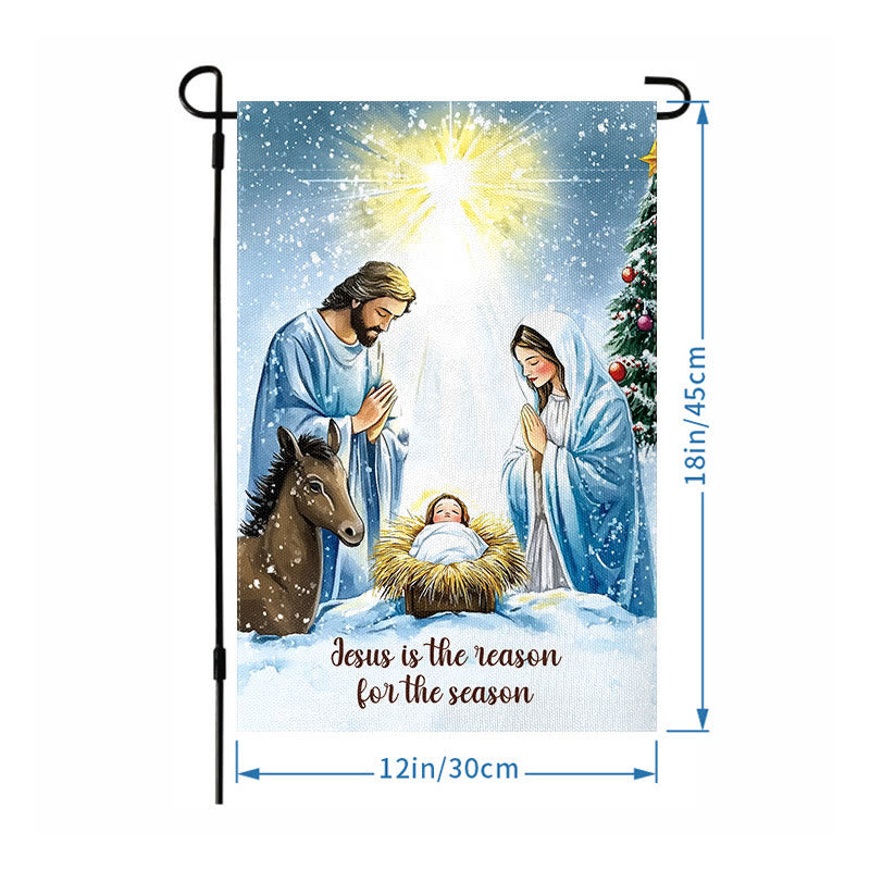 Christianartworkshop Rustic Style Nativity Scene Garden Flag with Holy Family: Embrace Christ's Miracle - image 6