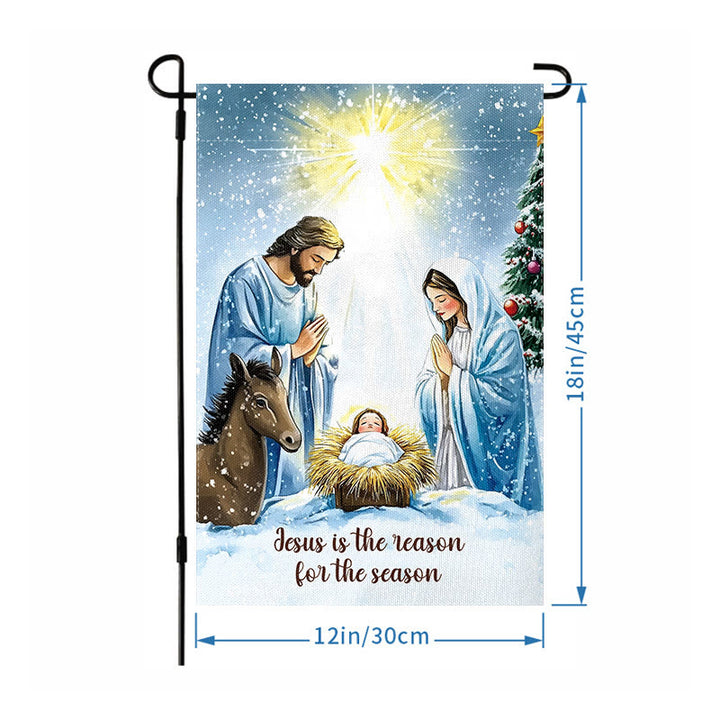 Christianartworkshop Rustic Style Nativity Scene Garden Flag with Holy Family: Embrace Christ's Miracle - image 6