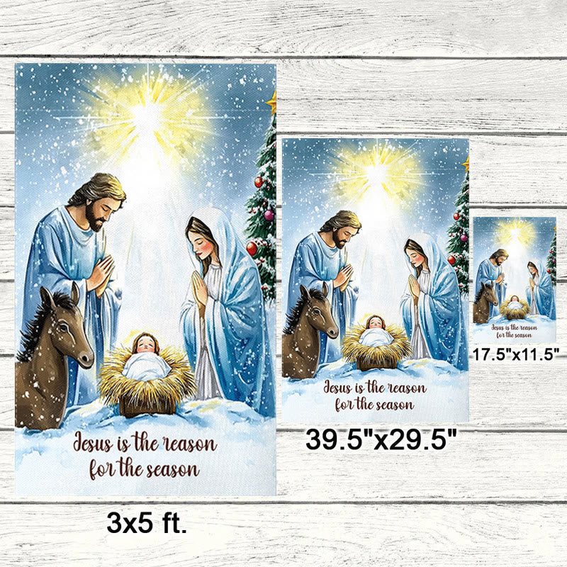 Christianartworkshop Rustic Style Nativity Scene Garden Flag with Holy Family: Embrace Christ's Miracle - image 1