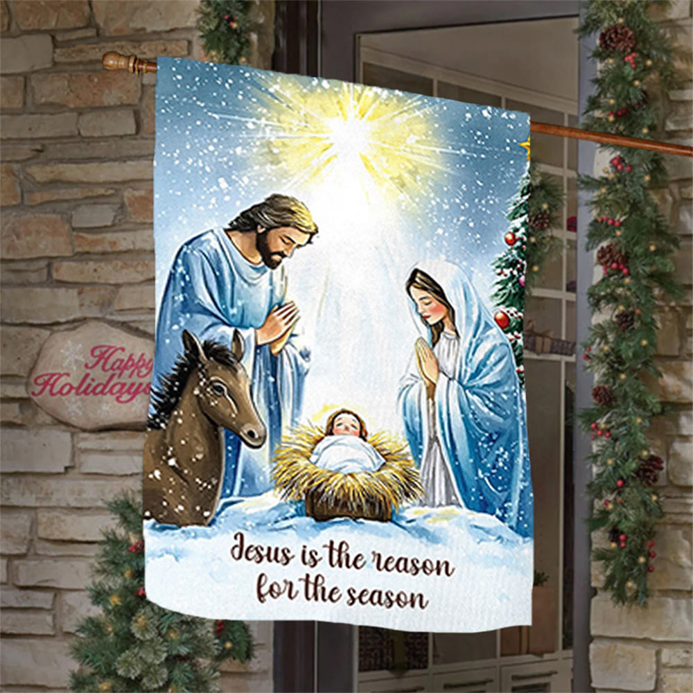 Christianartworkshop Rustic Style Nativity Scene Garden Flag with Holy Family: Embrace Christ's Miracle - image 5
