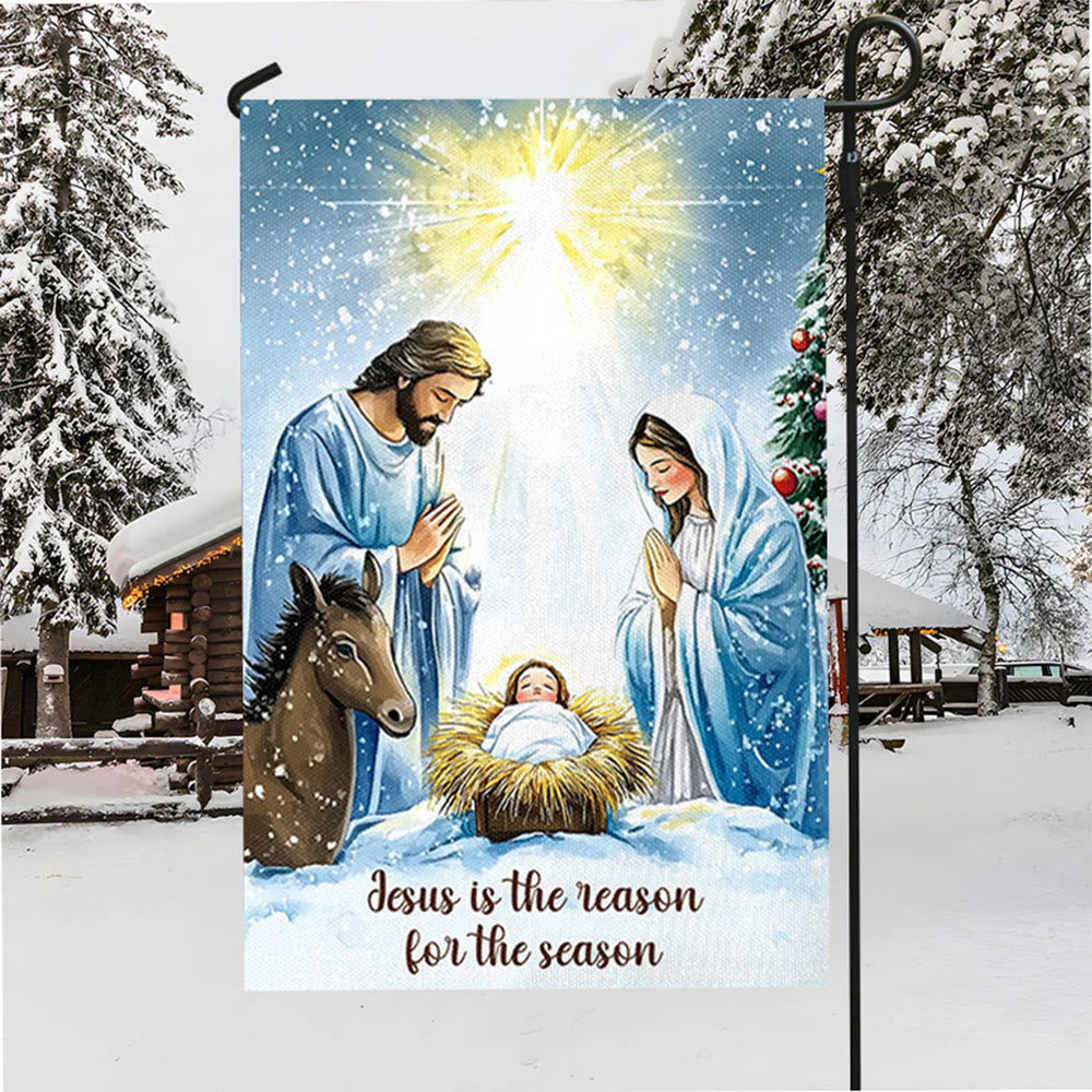 Christianartworkshop Rustic Style Nativity Scene Garden Flag with Holy Family: Embrace Christ's Miracle - image 3