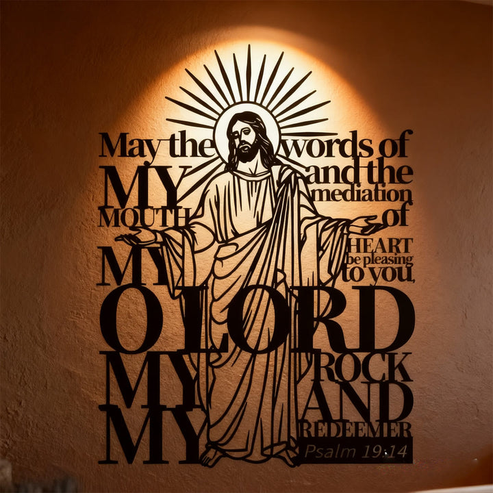 Christianartworkshop Psalm 19:14 Jesus Figure Metal Wall Decor for Religious Home - Black - 11.97"*15.74"/30.4*40cm - image 0
