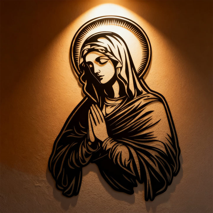 Christianartworkshop Praying Virgin Mary Halo Metal Wall Decor for Religious Home - Black - 10.55"*15.74"/26.8*40cm - image 0