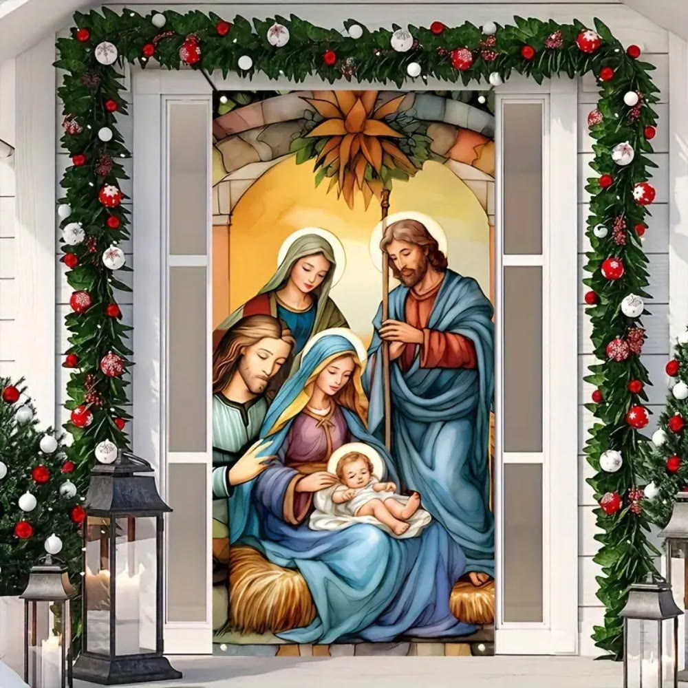 Christianartworkshop Vibrant Sacred Holy Family Door Curtain with Nativity Scene: Share Holiday Faith - 90*180cm - image 0