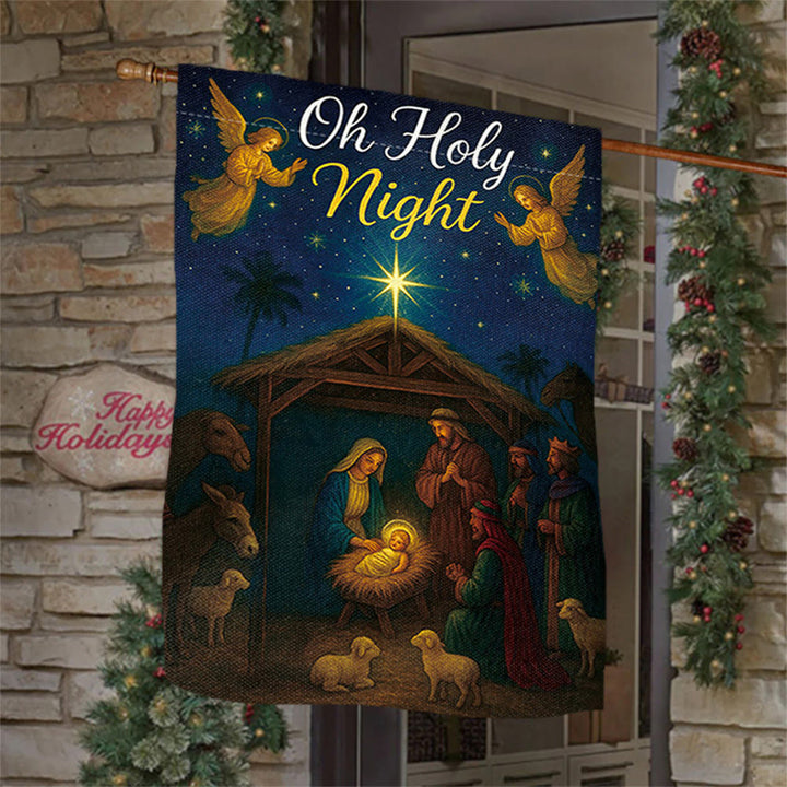 Christianartworkshop Oh Holy Night Nativity Garden Flag with Angels & Star: Christmas Faith Decor - 90×150cm (3×5 ft.) - image 0