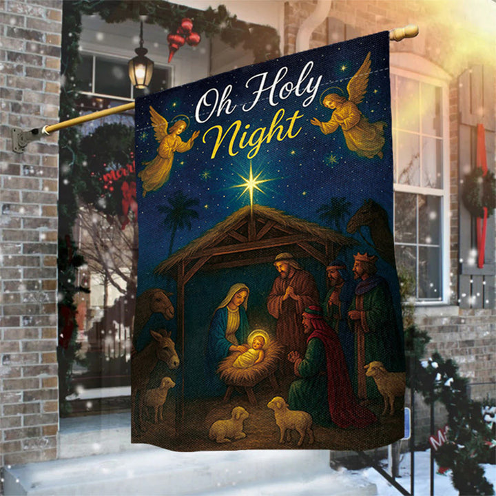 Christianartworkshop Oh Holy Night Nativity Garden Flag with Angels & Star: Christmas Faith Decor - image 1