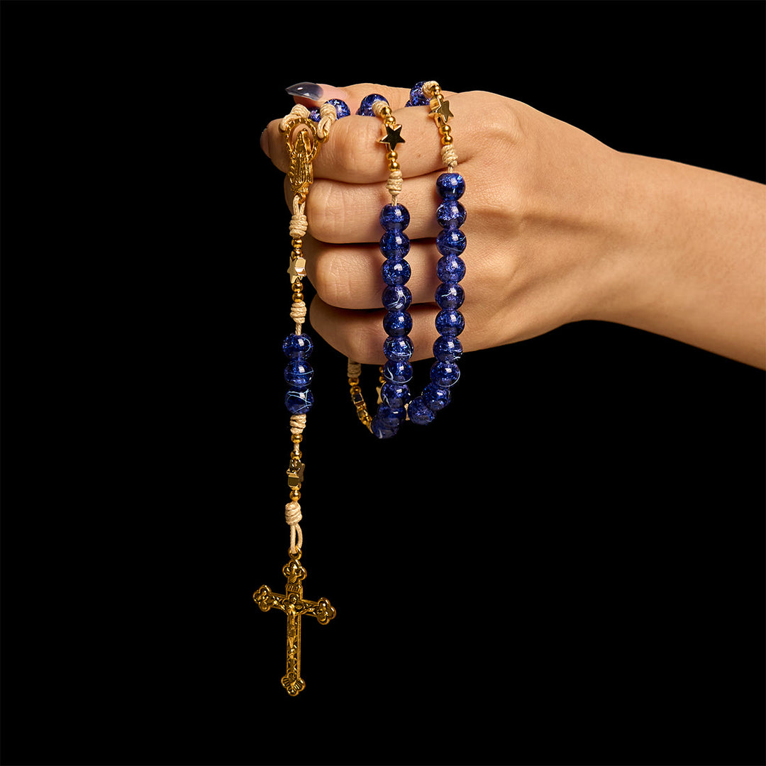 Christianartworkshop Elegant Blue Bead with Glittering Star Christmas Rosary: Illuminate Holiday Spirit - image 1