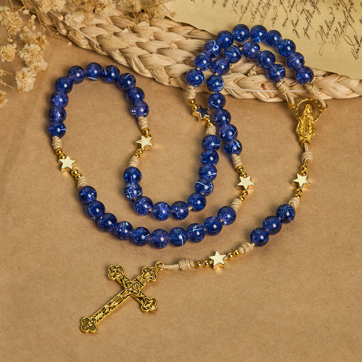 Christianartworkshop Elegant Blue Bead with Glittering Star Christmas Rosary: Illuminate Holiday Spirit - image 5