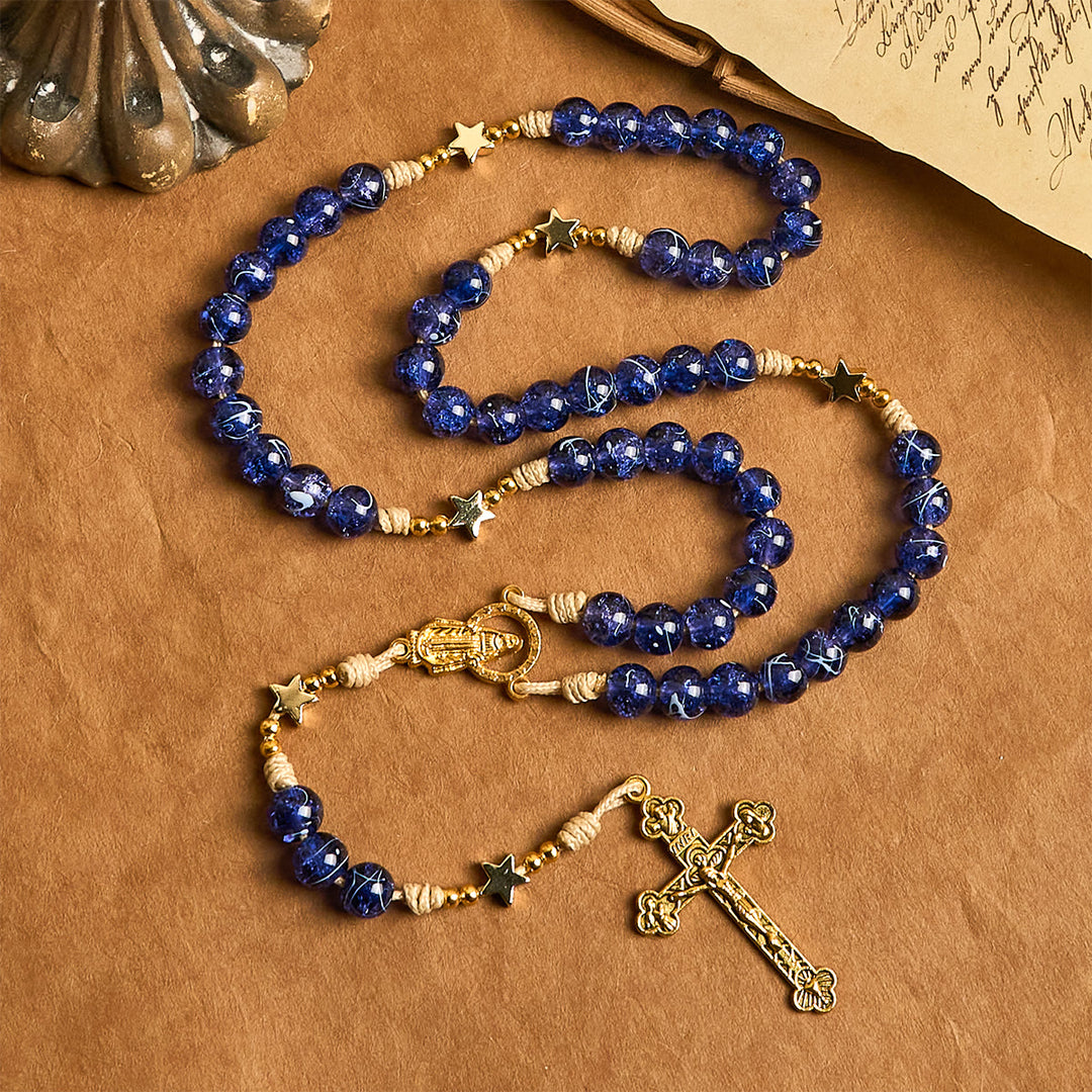 Christianartworkshop Elegant Blue Bead with Glittering Star Christmas Rosary: Illuminate Holiday Spirit - image 3