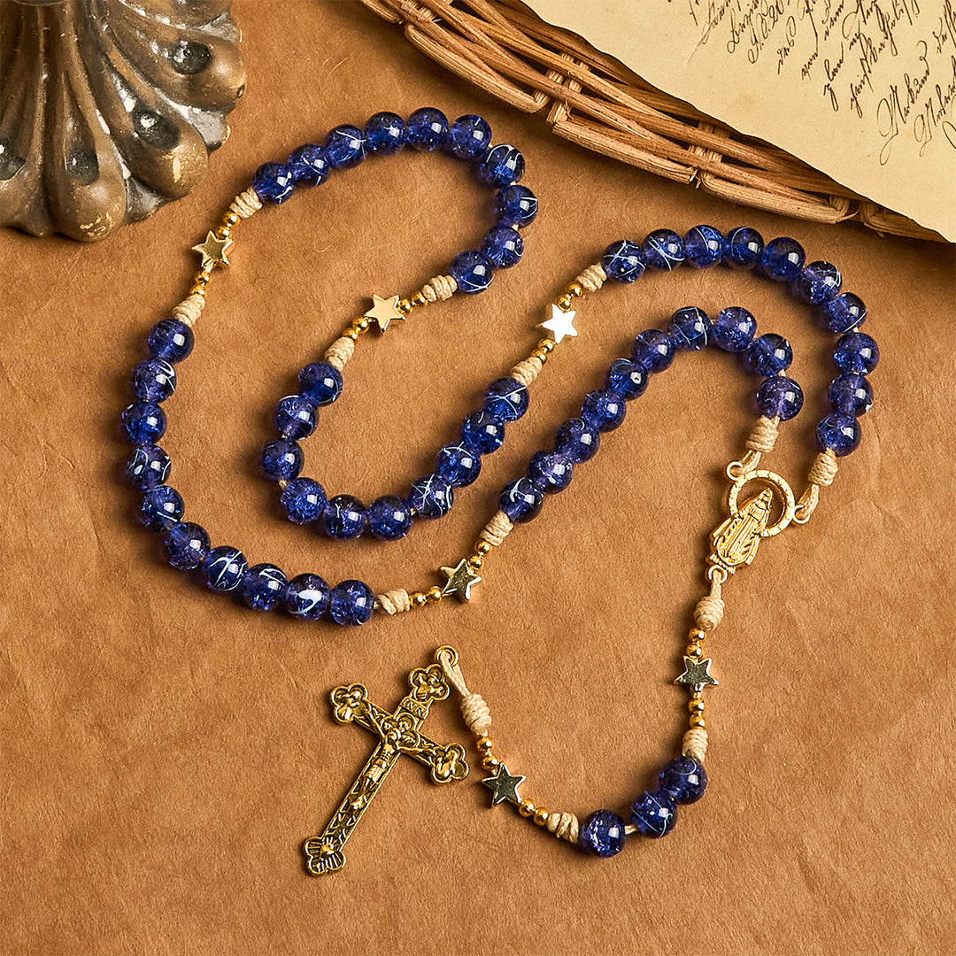 Christianartworkshop Elegant Blue Bead with Glittering Star Christmas Rosary: Illuminate Holiday Spirit - Christmas-Themed Rosary - image 0