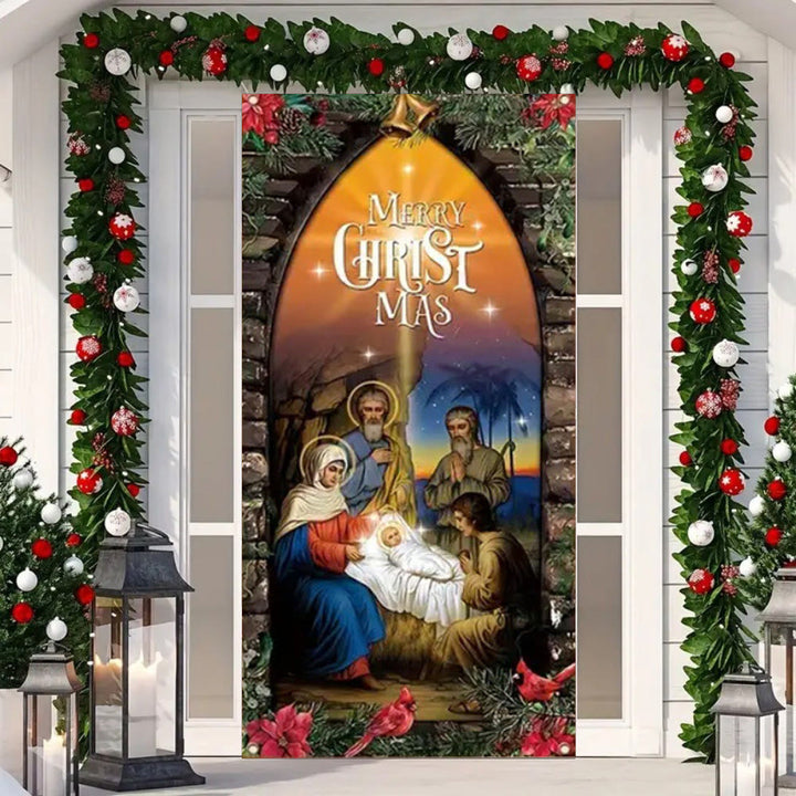 Christianartworkshop Illuminated - Style Holy Family Door Curtain: Nativity Christmas Decor - image 3