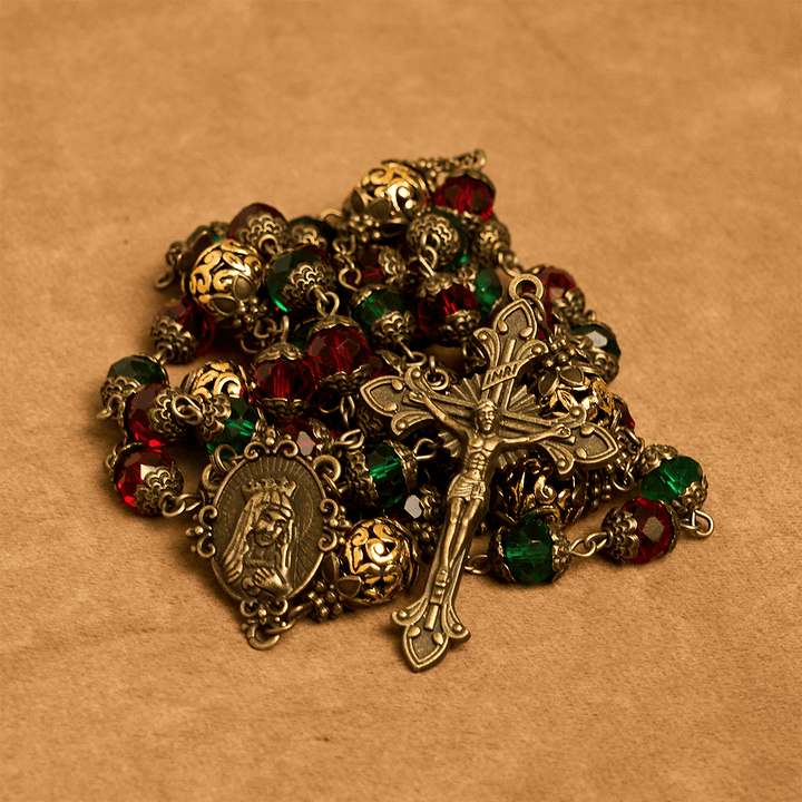 Christianartworkshop Joy of Christmas Red & Green Festive Beads Rosary with Virgin Mary - image 8