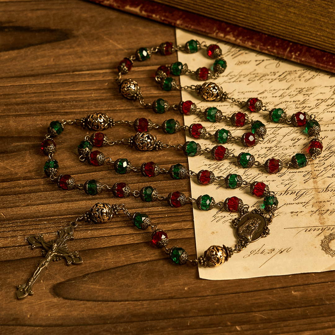 Christianartworkshop Joy of Christmas Red & Green Festive Beads Rosary with Virgin Mary - image 2