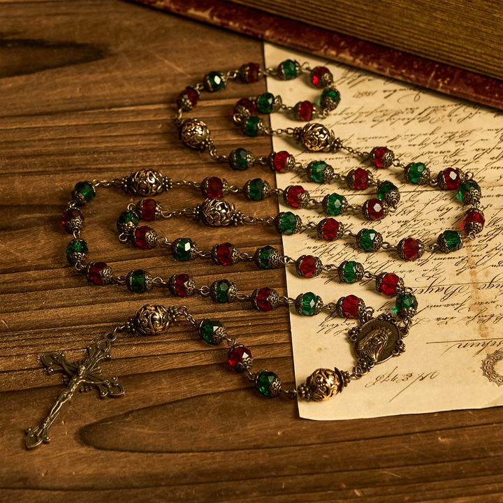 Christianartworkshop Joy of Christmas Red & Green Festive Beads Rosary with Virgin Mary - image 2