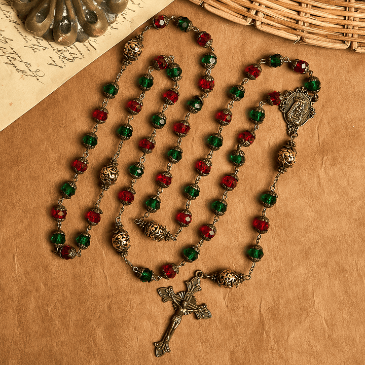 Christianartworkshop Joy of Christmas Red & Green Festive Beads Rosary with Virgin Mary - image 4
