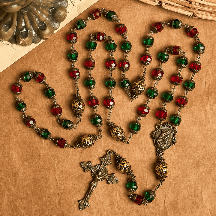 Christianartworkshop Joy of Christmas Red & Green Festive Beads Rosary with Virgin Mary - image 5