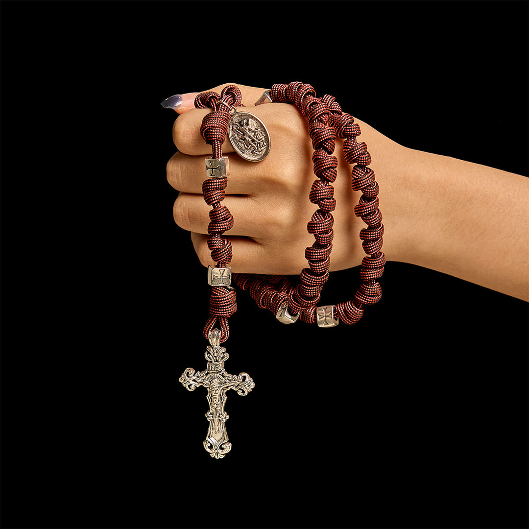 Christianartworkshop Warrior's Devotion Deep Red Paracord Rosary with St. Michael the Archangel - image 1