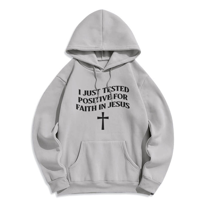 Christianartworkshop I Just Tested Positive For Faith In Jesus Cross Fleece Lined Polyester Hoodie - Grey - 2XL - image 2