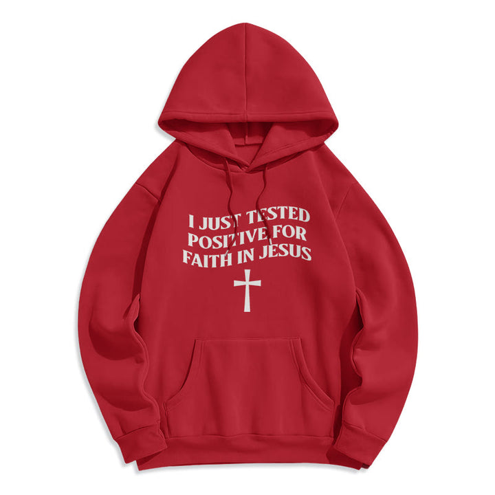 Christianartworkshop I Just Tested Positive For Faith In Jesus Cross Fleece Lined Polyester Hoodie - Red - 2XL - image 6