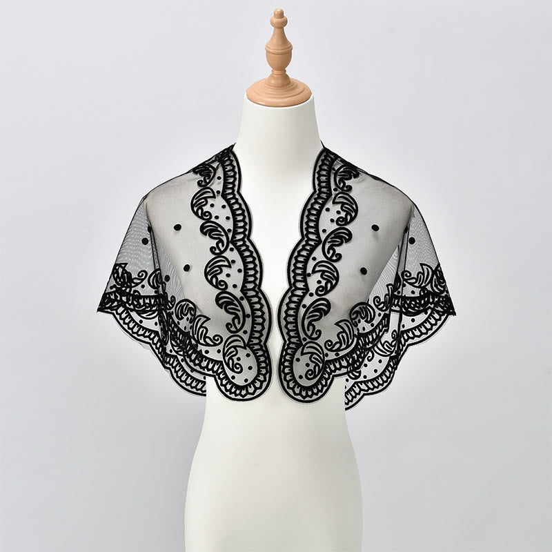 Christianartworkshop Black and White Lace Chapel Veil with Virgin Mary and Jerusalem Embroidery - image 2