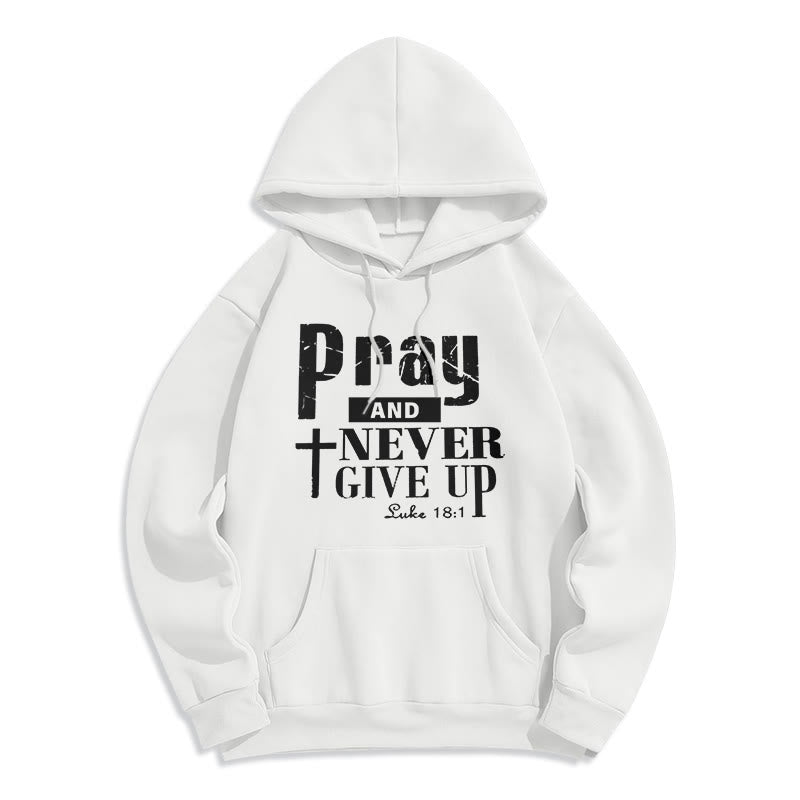 Christianartworkshop Cross & Scripture Pray And Never Give Up Fleece Lined Polyester Hoodie - White - 2XL - image 2